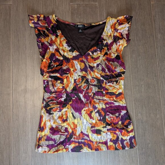 AGB, Lace Overlay Multicolor Ruffle Tank Blouse, Sz M - Picture 1 of 7